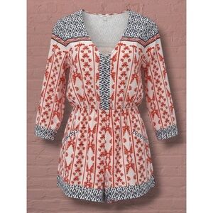 Tularosa Like New Red Blue & Cream Button Front Elastic Waist Romper S